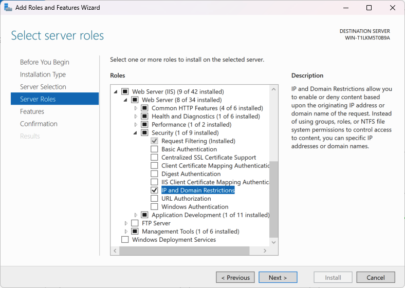 IIS Feature: IP and Domain Restrictions